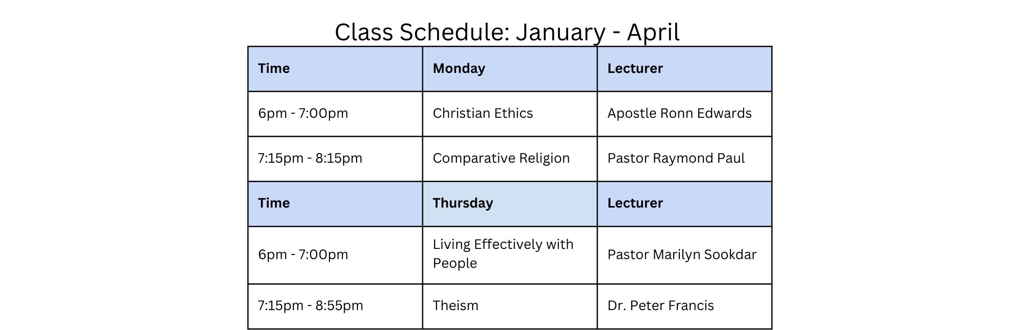 Class schedule